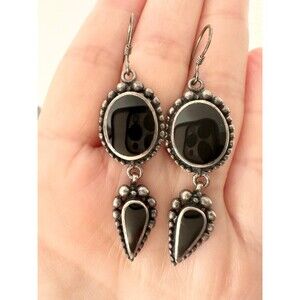 925 sterling silver natural black onyx dangle earrings